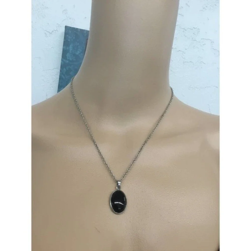 Silver Necklace With Black Pendant